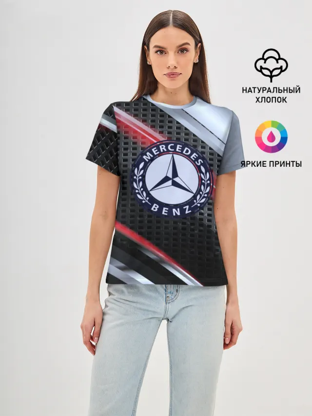 Женская базовая футболка с принтом «MERCEDES high speed collection»