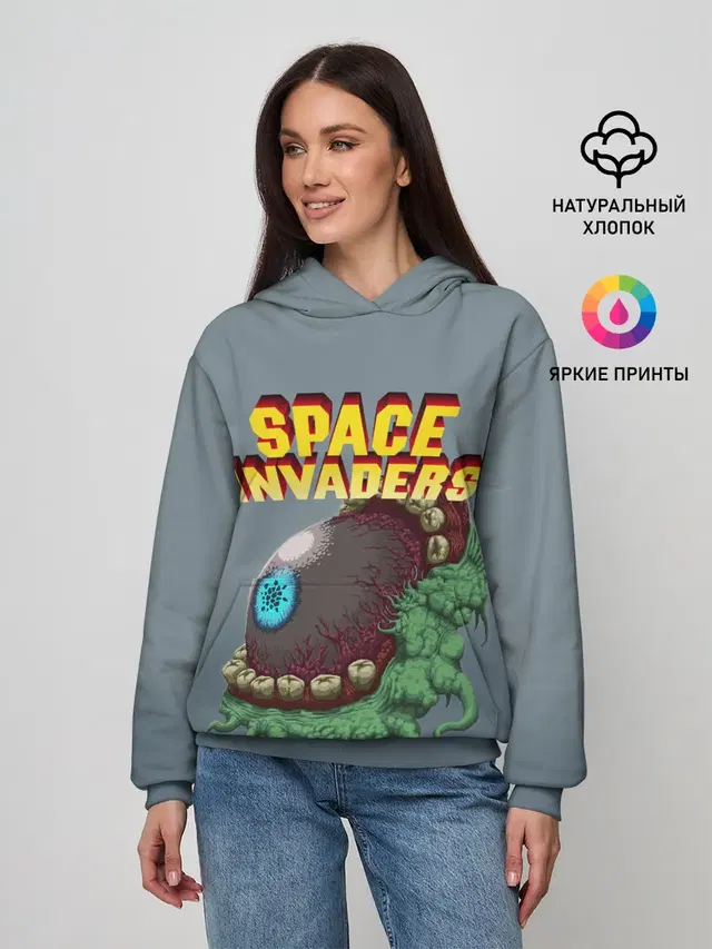 Женское худи с принтом «Retro gaming — Boss — Space Invaders — Old game»
