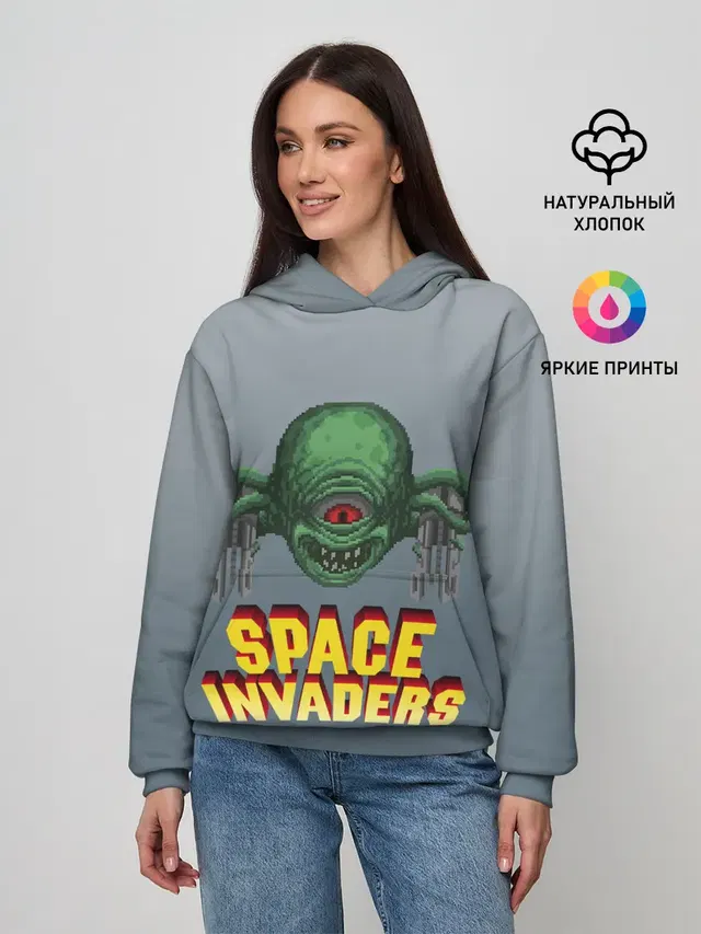 Женское худи с принтом «Space Invaders — Old game»