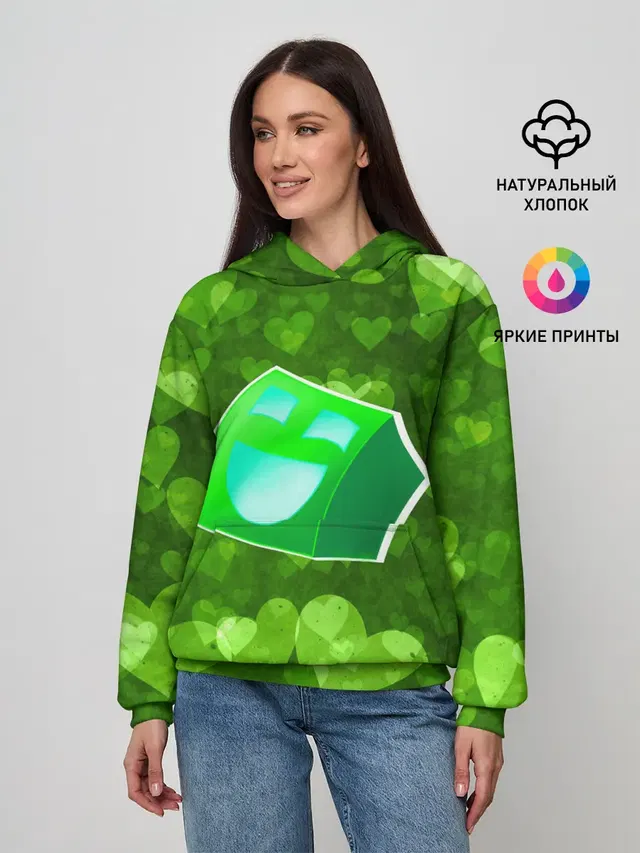 Женское худи с принтом «Geometry Dash Green Love — Green Love»