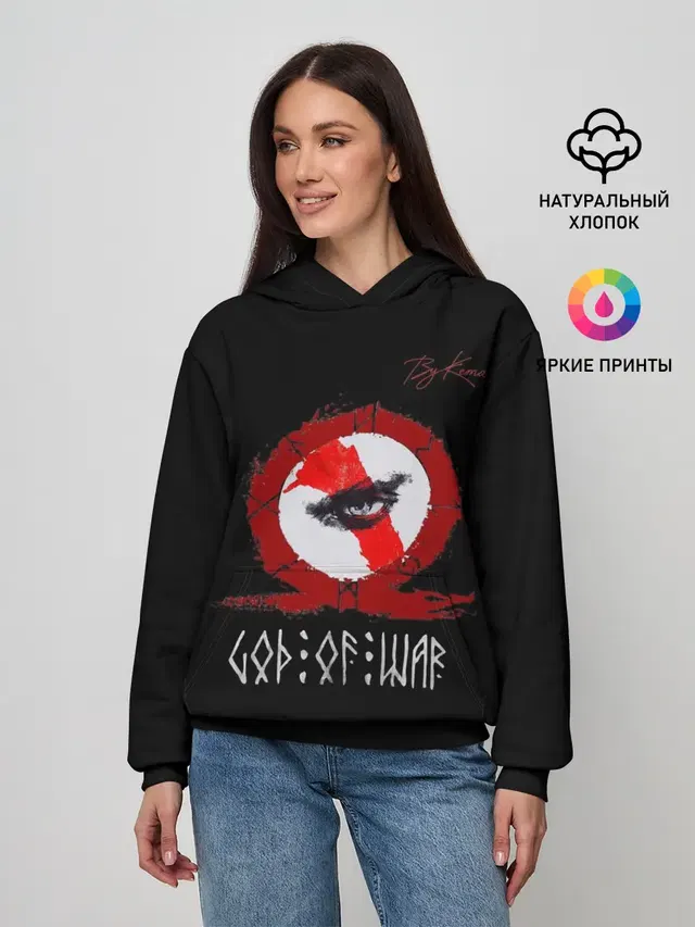 Женское худи с принтом «Omega symbol — God of war бог войны»