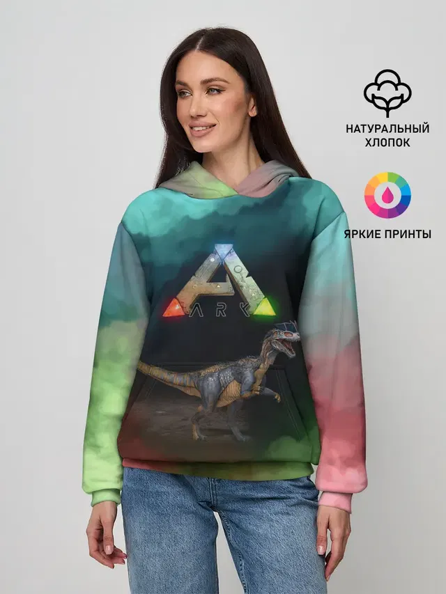 Женское худи с принтом «Dinosaur — Ark Survival — Арк Сурвивал»