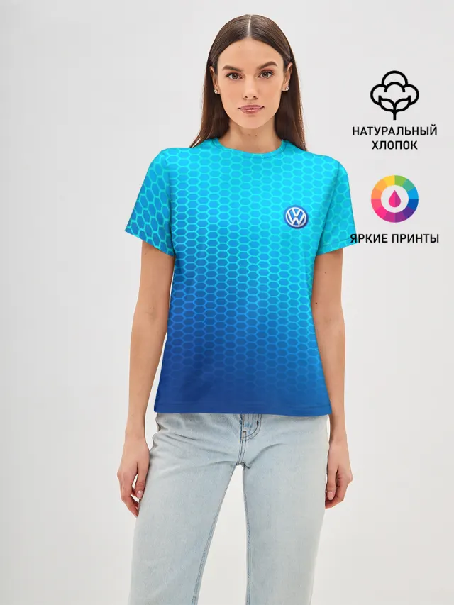 Женская базовая футболка с принтом «Volkswagen — VOLKSWAGEN carbon uniform 2018»