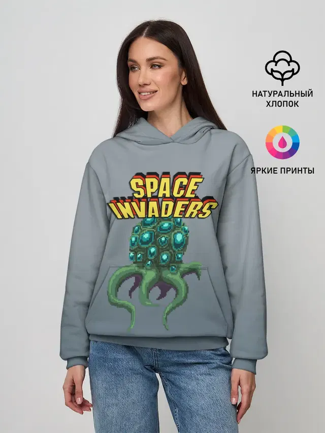 Женское худи с принтом «Space Invaders — Old game»