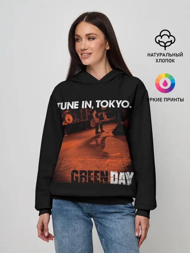 Женское худи с принтом «Green Day — Tune In, Tokyo... Green Day»