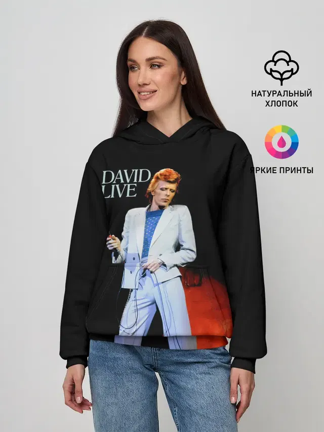 Женское худи с принтом «David Live - David Bowie»