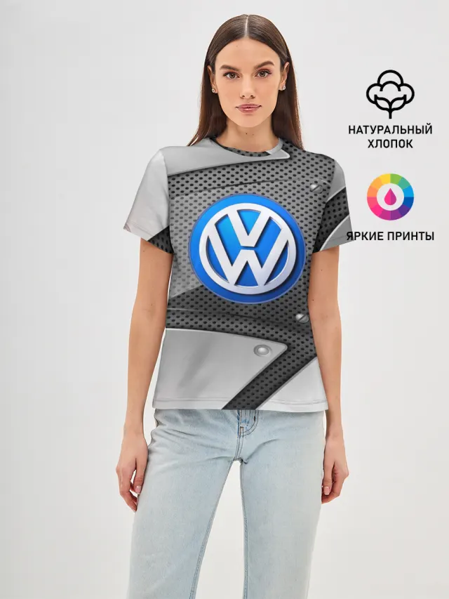 Женская базовая футболка с принтом «Volkswagen — Volkswagen metalic 2018»