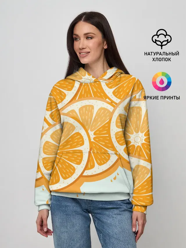 Женское худи с принтом «Еда — АПЕЛЬСИН — ORANGE»