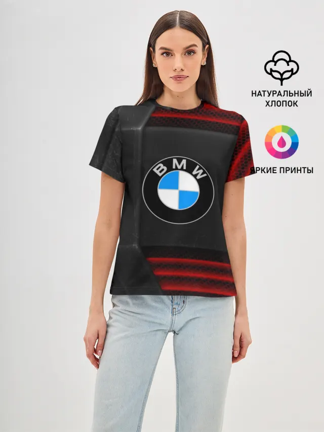 Женская базовая футболка с принтом «BMW — bmw auto sport»
