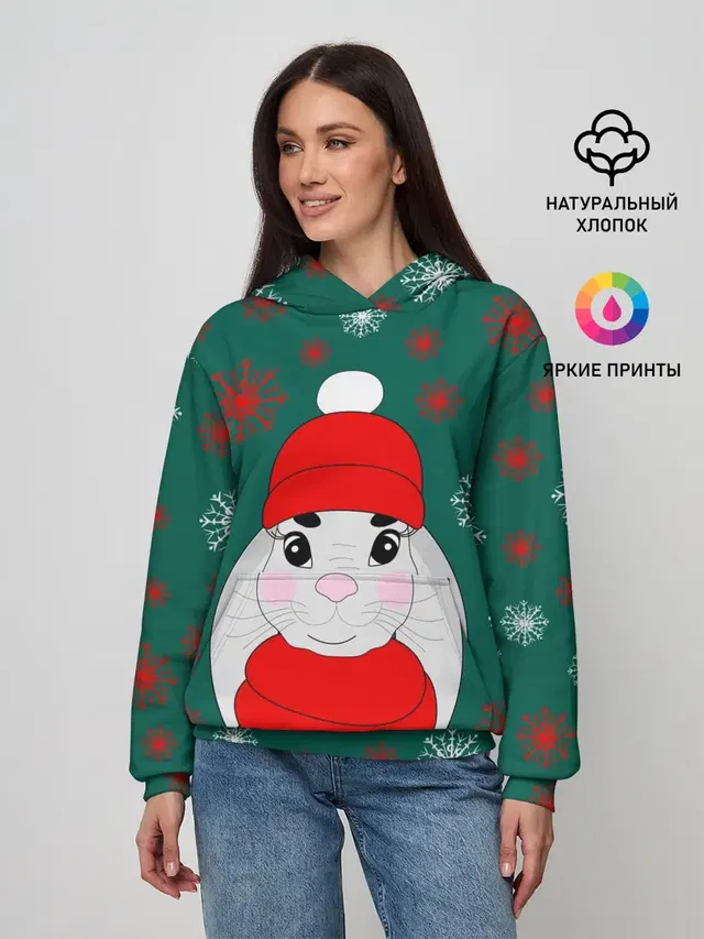 зимний кролик и снежинки