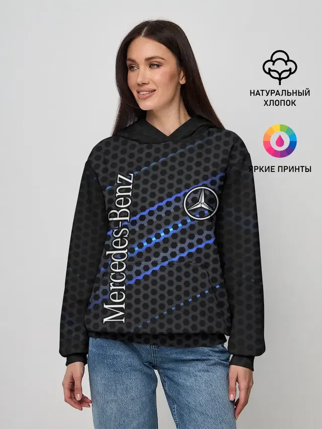 Женское худи с принтом «Mercedes Logo Neon»