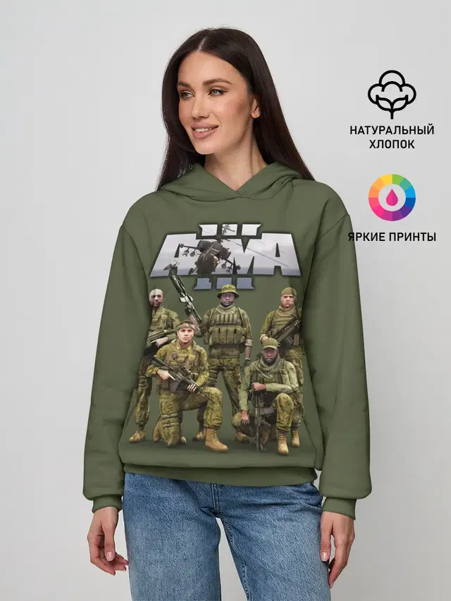 Женское худи с принтом «ARMA — Арма — Arma, военный симулятор»