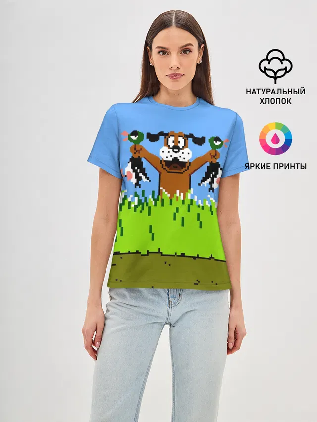 Женская базовая футболка с принтом «Тетрис и денди — Duck Hunt»