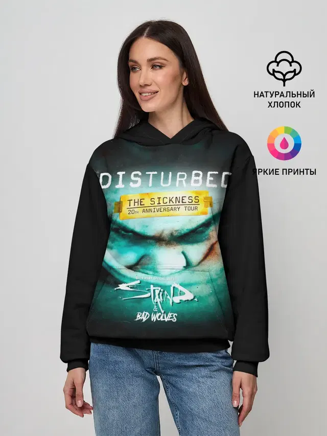 Женское худи с принтом «Disturbed — The Sickness - Disturbed»