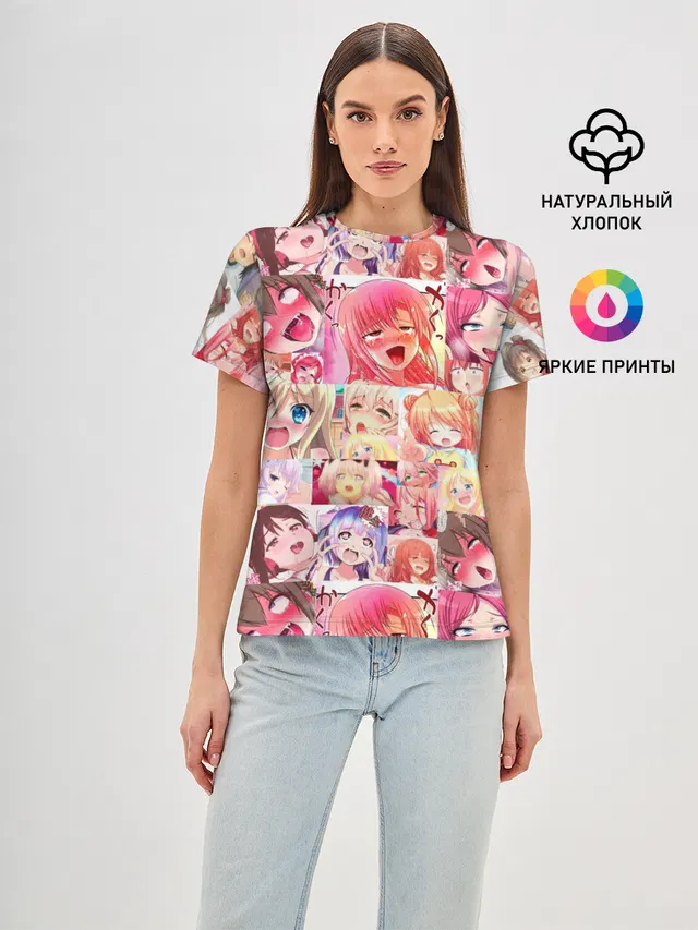 Женская базовая футболка с принтом «Ahegao Color»