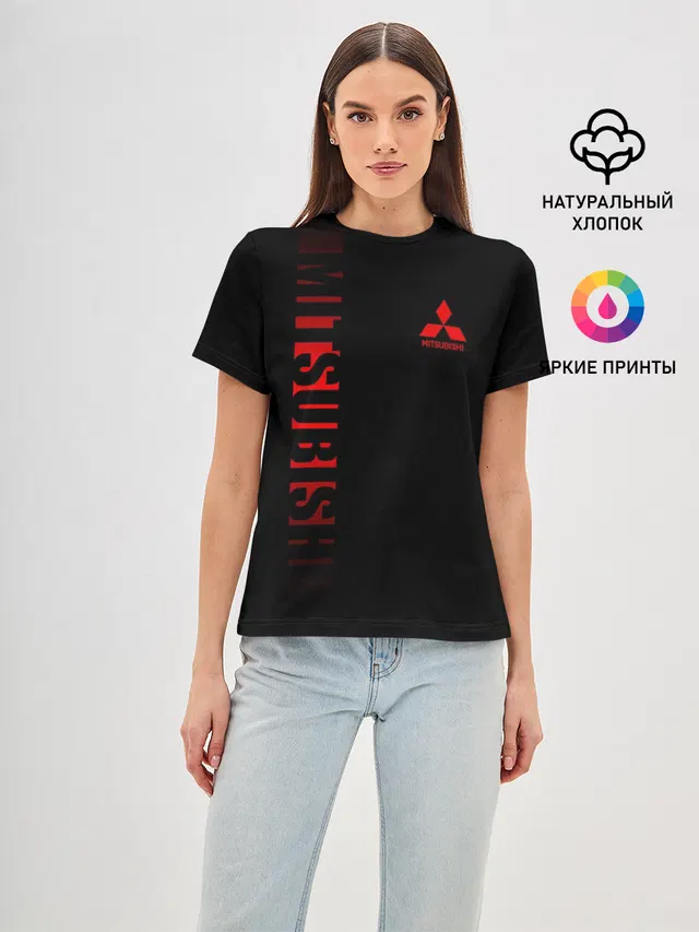 Женская базовая футболка с принтом «Mitsubishi — MITSUBISHI SPORT»