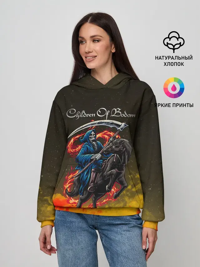 Женское худи с принтом «Children of Bodom — Skeleton on a horse»
