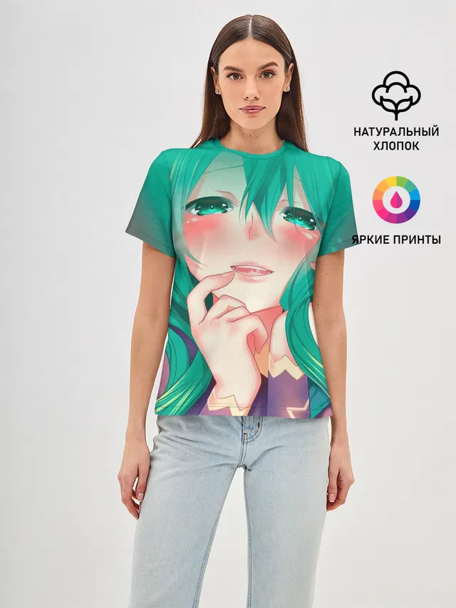 Женская базовая футболка с принтом «Miku Ahegao»