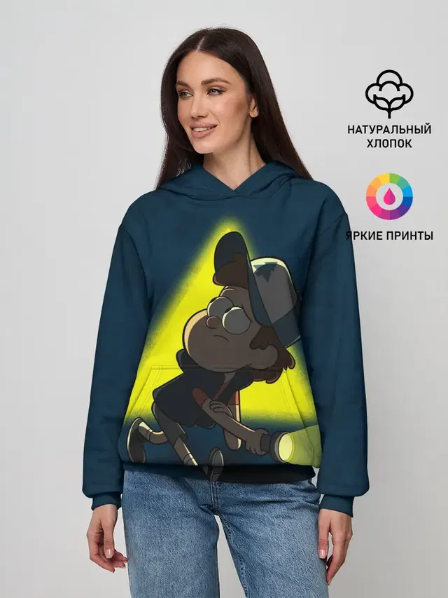 Женское худи с принтом «Гравити Фолз — Dipper and yellow triangle»