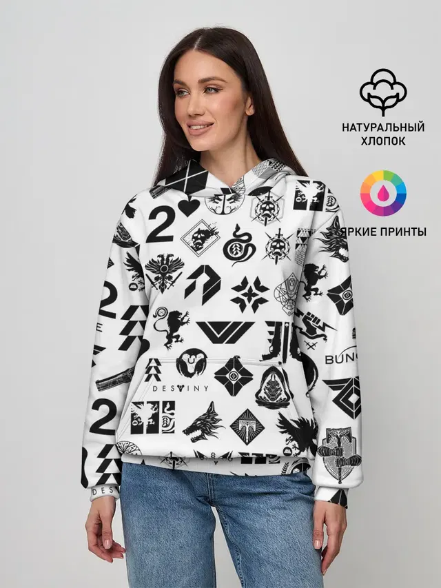 Женское худи с принтом «Destiny — DESTINY 2 LOGO PATTERN — ДЕСТИНИ»