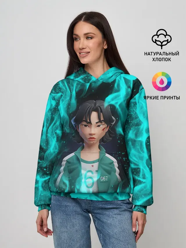 Женское худи с принтом «Игра в кальмара — Кан Сэ Бёк 3D ART — 067»