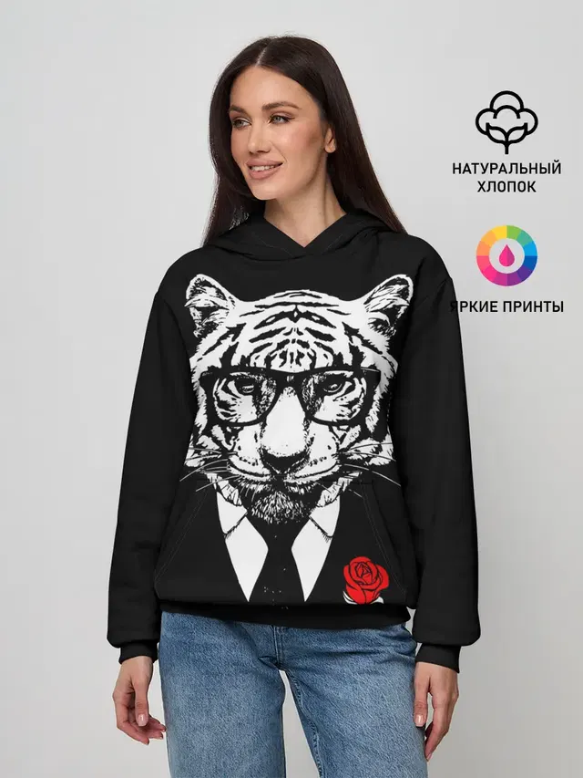 Тигр с красной розой