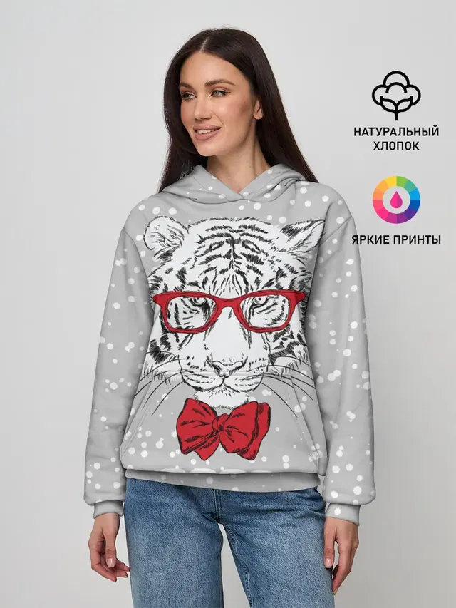 Белый тигр с красным бантом