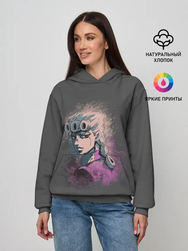 Женское худи с принтом «ДжоДжо — Giorno Giovanna. Paints»