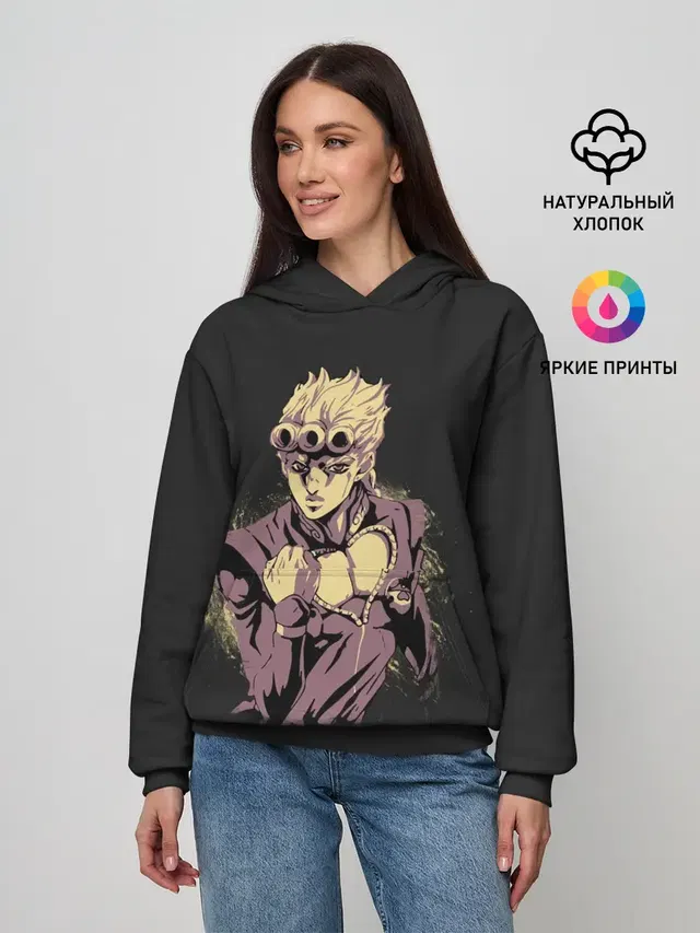 Женское худи с принтом «ДжоДжо — Giorno Giovanna. Golden Wind»