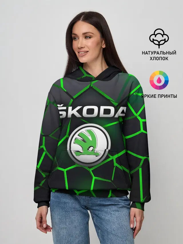 Женское худи с принтом «Skoda — Skoda 3D плиты с подсветкой»