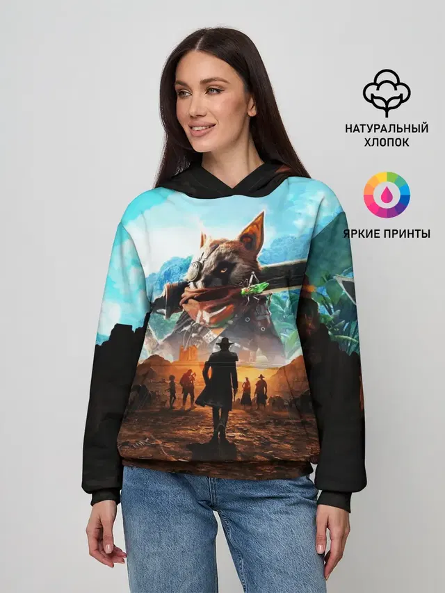 Женское худи с принтом «Anthropomorphic animal — Biomutant — Биомутант»