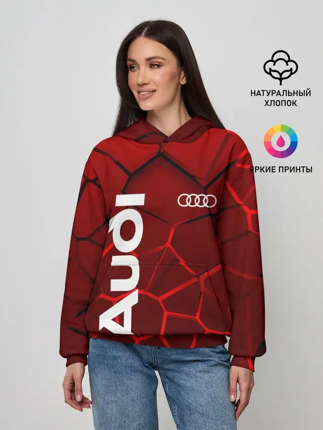 Женское худи с принтом «Audi — АУДИ - 3D плиты с подсветкой»