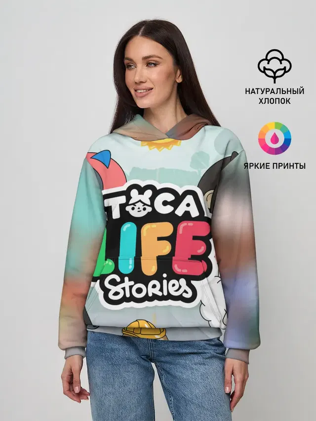 Женское худи с принтом «Toca Boca — TOCA BOCA STORIES, ТВОЯ ИСТОРИЯ»