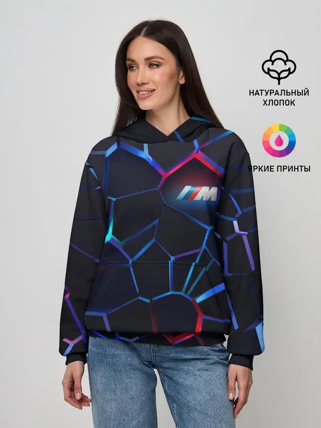 Женское худи с принтом «BMW — BMW SPORT — 3D плиты»