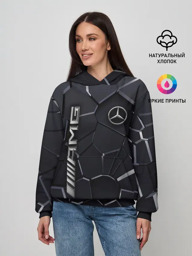 Женское худи с принтом «Mercedes AMG 3D плиты»