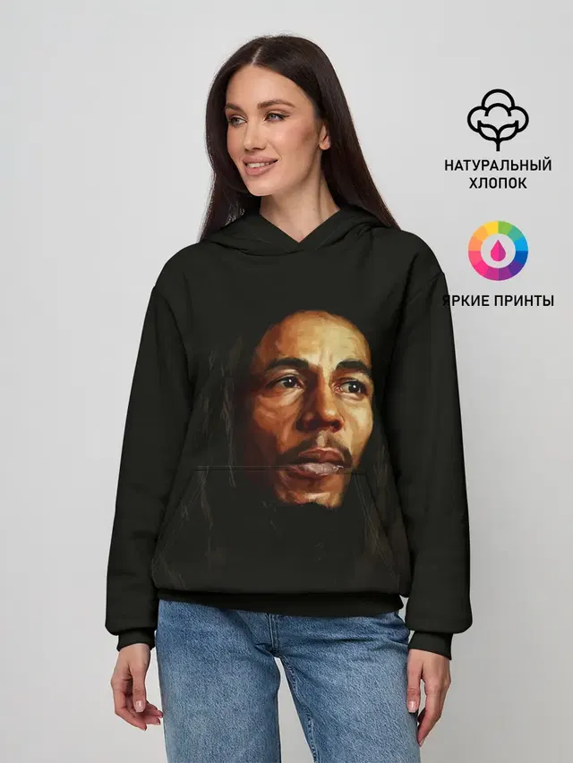 Женское худи с принтом «Боб Марли — Bob Marley Art»