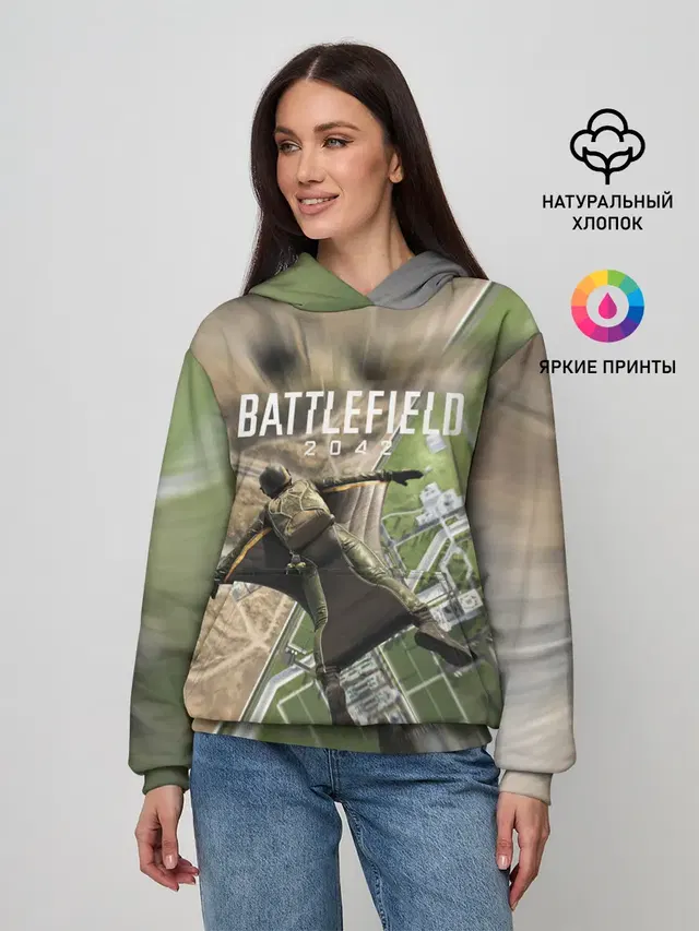 Женское худи с принтом «Высадка Battlefield 2042»