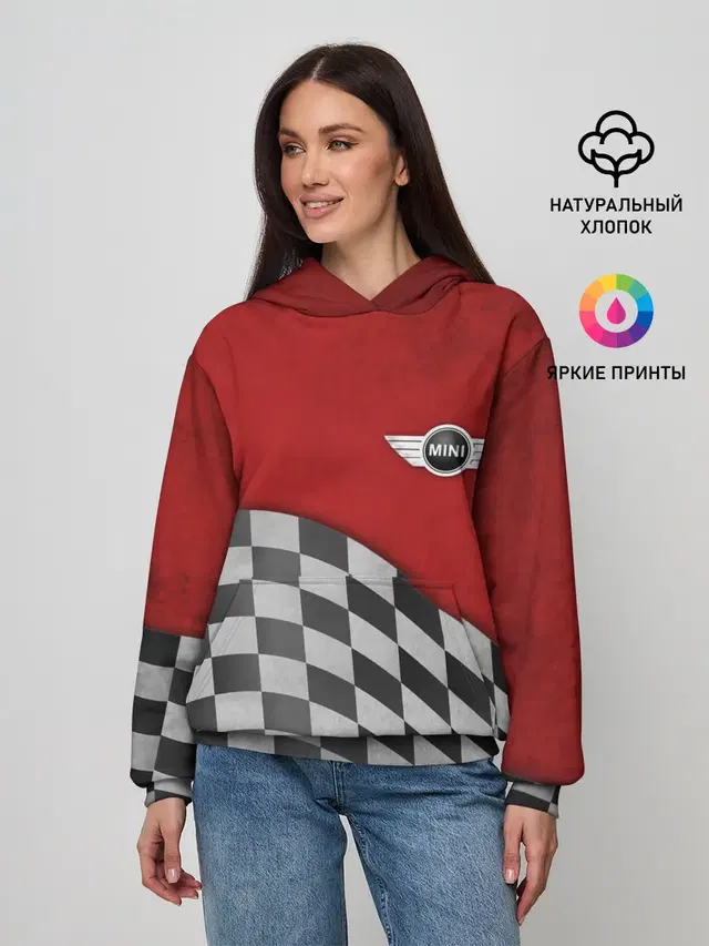 Женское худи с принтом «Mini Cooper — Финиш Cooper»