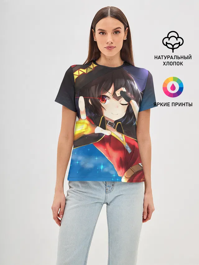 Женская базовая футболка с принтом «Megumin луч из руки»