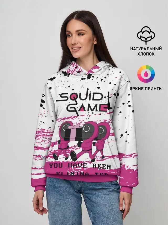 Женское худи с принтом «Игра в кальмара — Squid Game - Вы были исключены.»