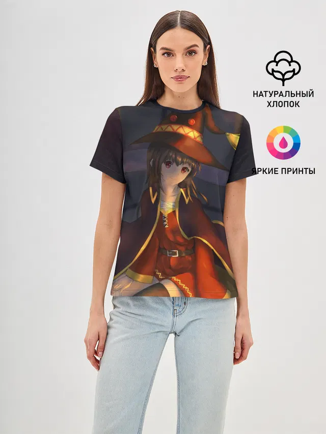 Женская базовая футболка с принтом «Megumin ночная»