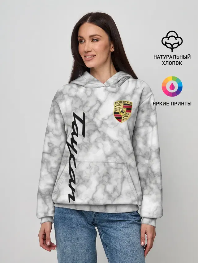 Женское худи с принтом «Porsche Taycan — [Porsche Taycan] Как у Литвина»