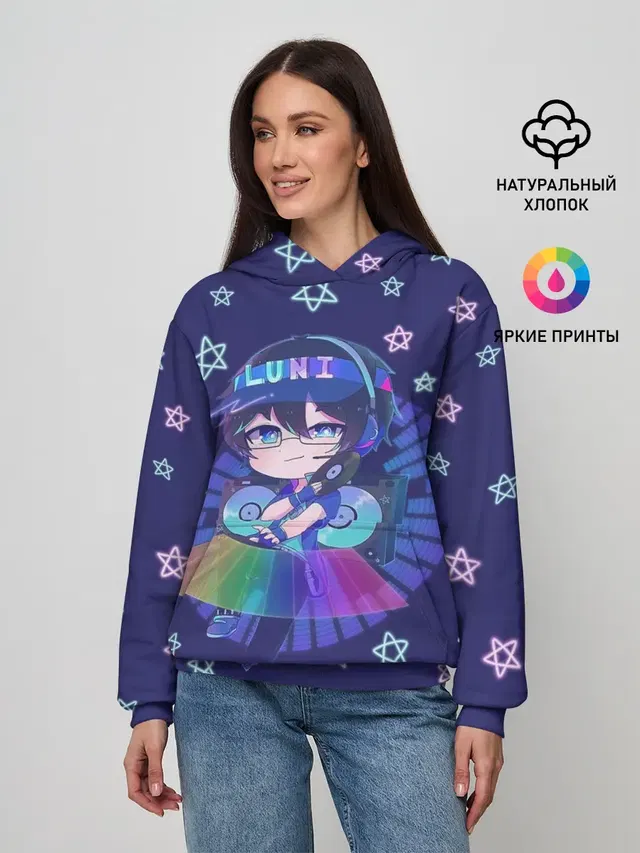 Женское худи с принтом «Gacha Club — Dj Luni»