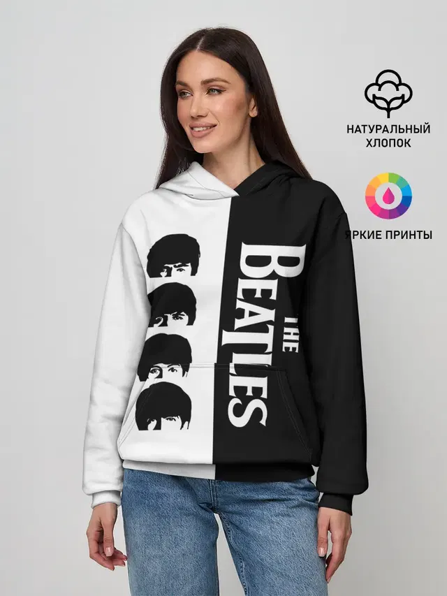 Женское худи с принтом «The Beatles — The Beatles черно - белый партер»