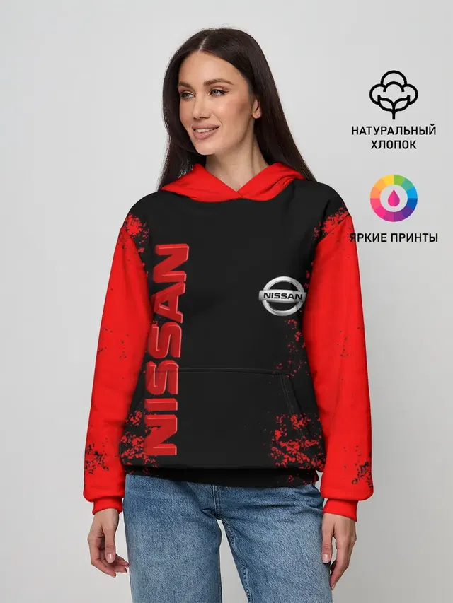 Женское худи с принтом «Nissan — NISSAN RED»