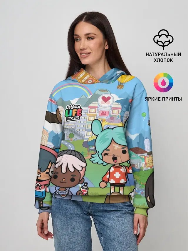 Женское худи с принтом «Toca Boca — Мир»