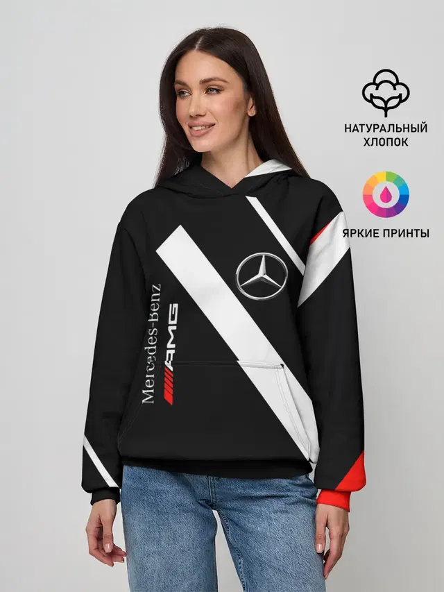 Женское худи с принтом «Merсedes — Mercedes-AMG — Мерседес-АМГ»