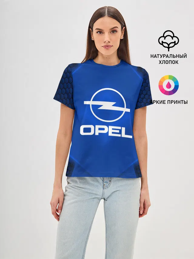Женская базовая футболка с принтом «Opel — Opel SPORT»