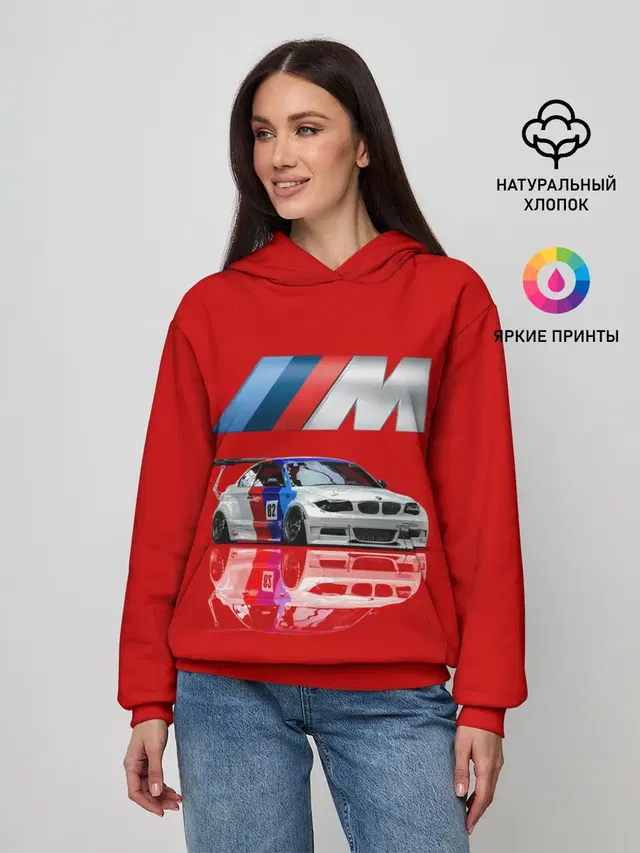 Женское худи с принтом «BMW — МКА ПУШКА ГОНКА»