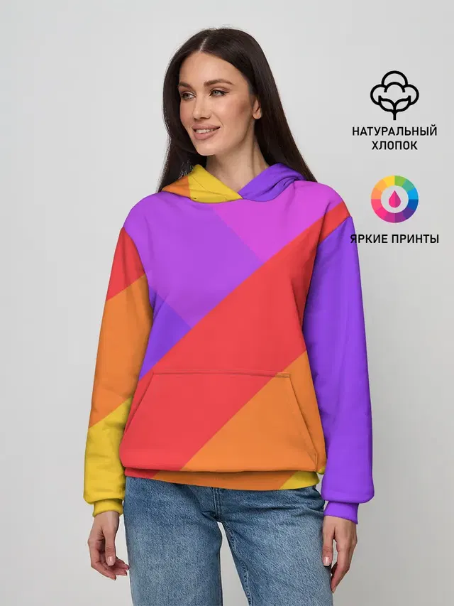 Женское худи с принтом «Текстуры — РАДУЖНАЯ ГЕОМЕТРИЯ — RAINBOW GEOMETRY»
